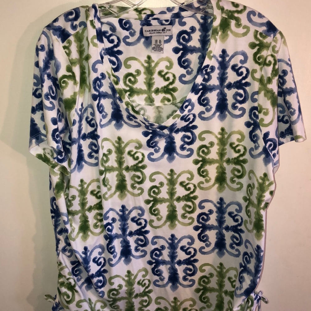 NWOT Caribbean Joe cotton tee w side drawstrings